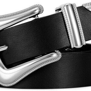 Women's Faux Leather Belt for Jeans Dresses Casual Fashion Silver Buckle